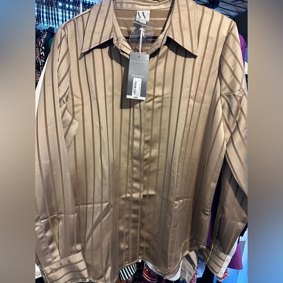 Worthington Blouse Large Champagne Tan Stripe - Picture 2 of 5